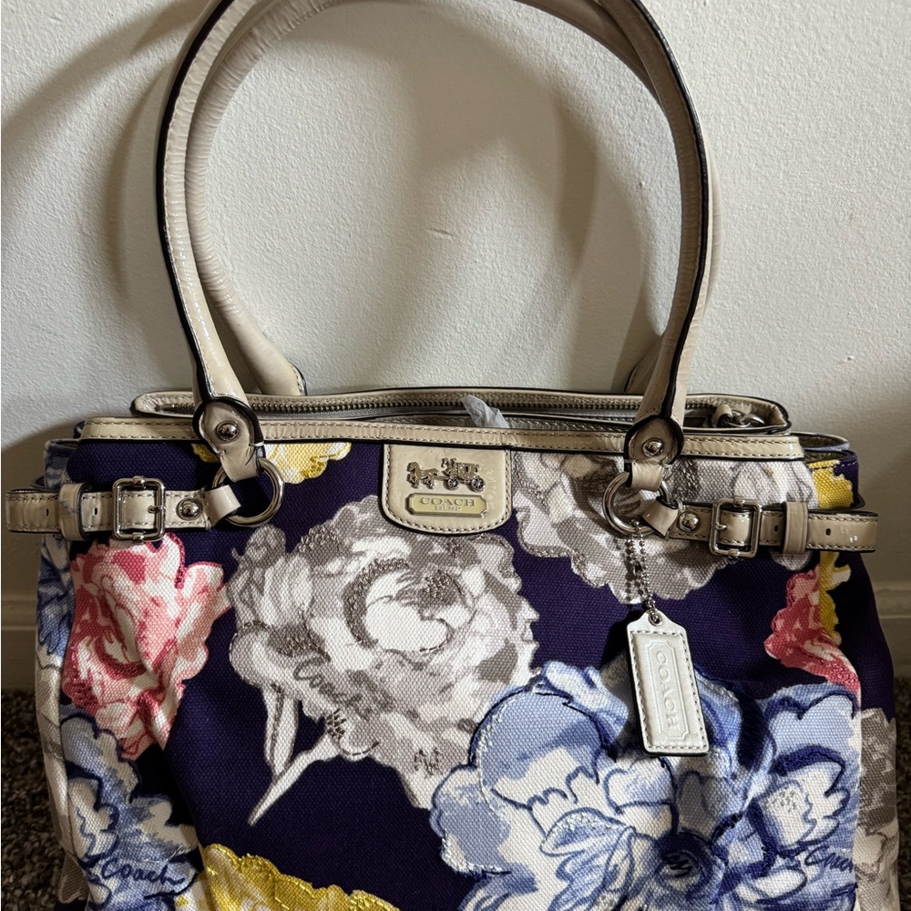 Coach Blue and Yellow Floral Shoulder Bag